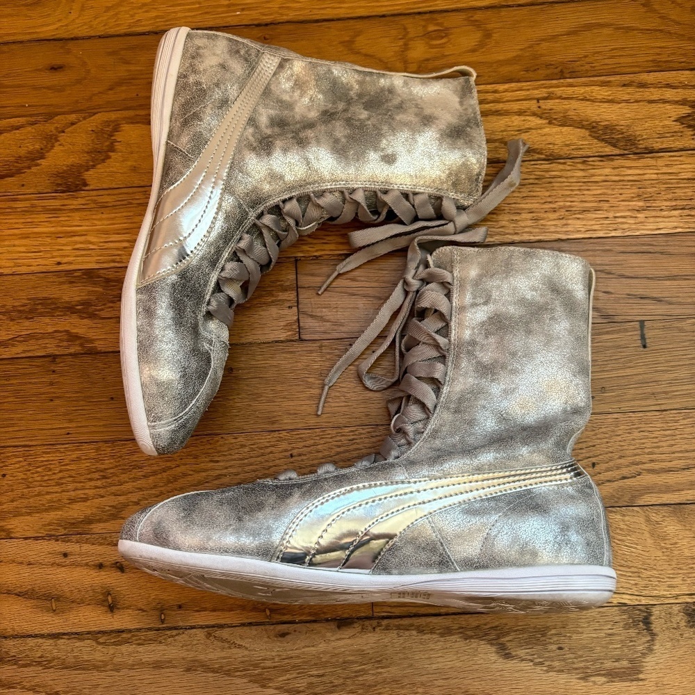 Rare New Women's Puma Eskiva Hi Casual High Metallic Silver Boxing Sneakers
